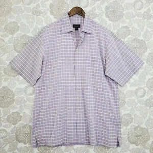Scott Barber Mens XL Purple Plaid‎ Cotton Button-Up Short Sleeve Shirt